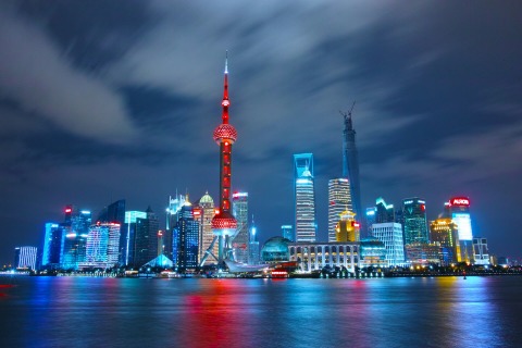 Enjoying the vibrant city night views of Shanghai from the Bund.