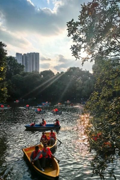 Boating on the Lake in Chengdu People's Park.