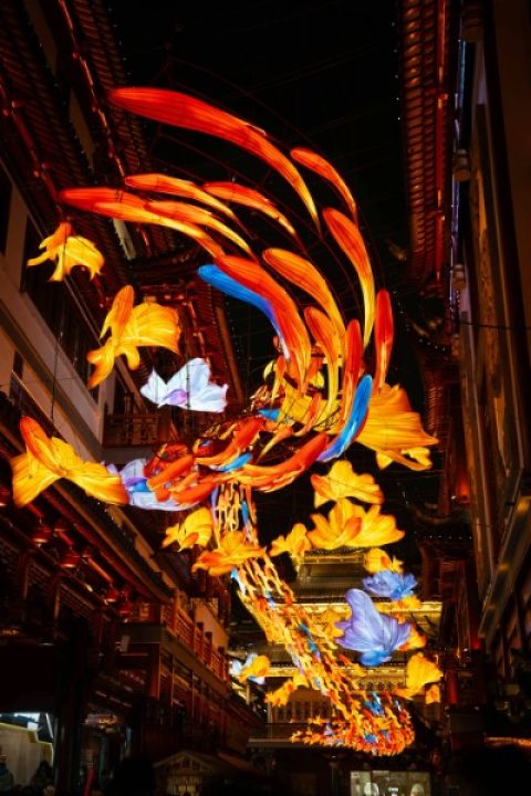 At night, Yuyuan in Shanghai has a ton of colorful lanterns shaped like animals.