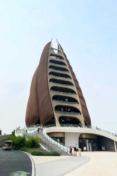 The landmark building, Panda Tower, at Chengdu Panda Reserve.