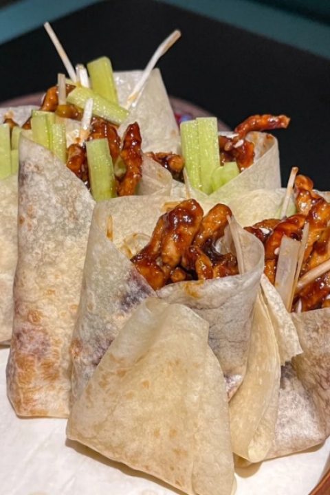 Shredded pork in Beijing sauce, packed with vegetables and meat strips.