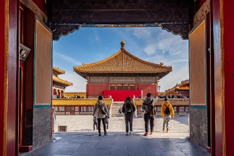 Visitors are touring the Forbidden City