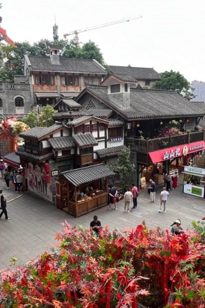 At a corner of Ciqikou Ancient Town in Chongqing, there are buildings in traditional Chinese style.