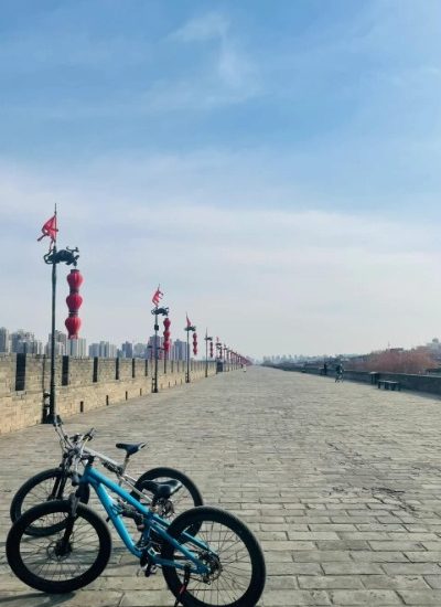 Riding a bike on the Xi'an City Wall.