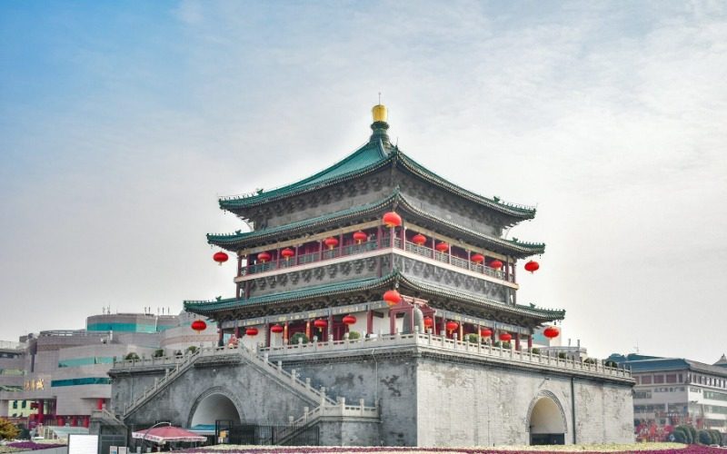 The Bell Tower in Xi'an during the day.