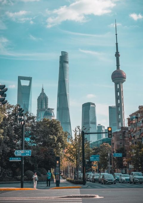 From a distance, you can see Shanghai's Oriental Pearl Tower and other skyscrapers.