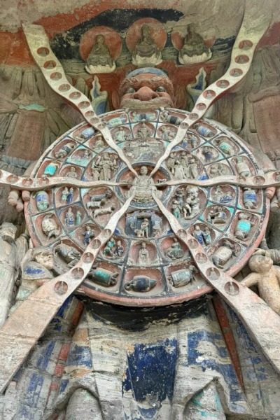 The Wheel of Six Realms at the Dazu Rock Carvings in Chongqing.