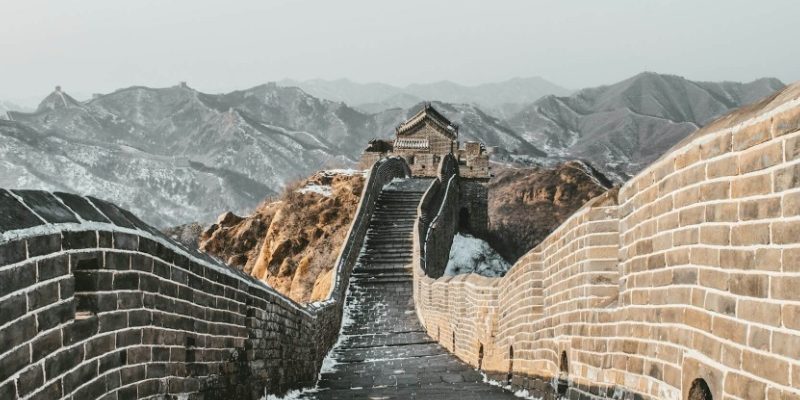 The winter roads in Badaling are covered in snow